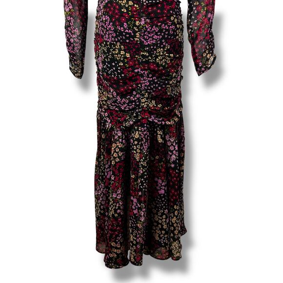 ASTR The Label Athena Midi Dress Floral Black Puff Sleeve Coquette Womens Sz XS - Picture 10 of 12